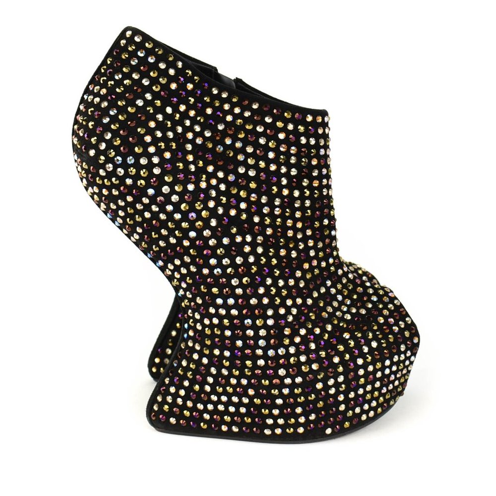 GIUSEPPE ZANOTTI: Black Leather & Crystals Booties - Picture 6 of 10